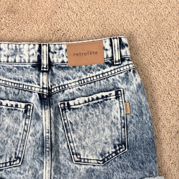 NEW Retrofete Irene Denim Mini Skirt Patchwork Blue Acid Wash Asymmetric Hem XS - Picture 7 of 8